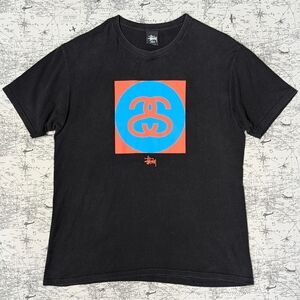 Stussy Black Tee with Interlocking "SS Link" Logo Size Large